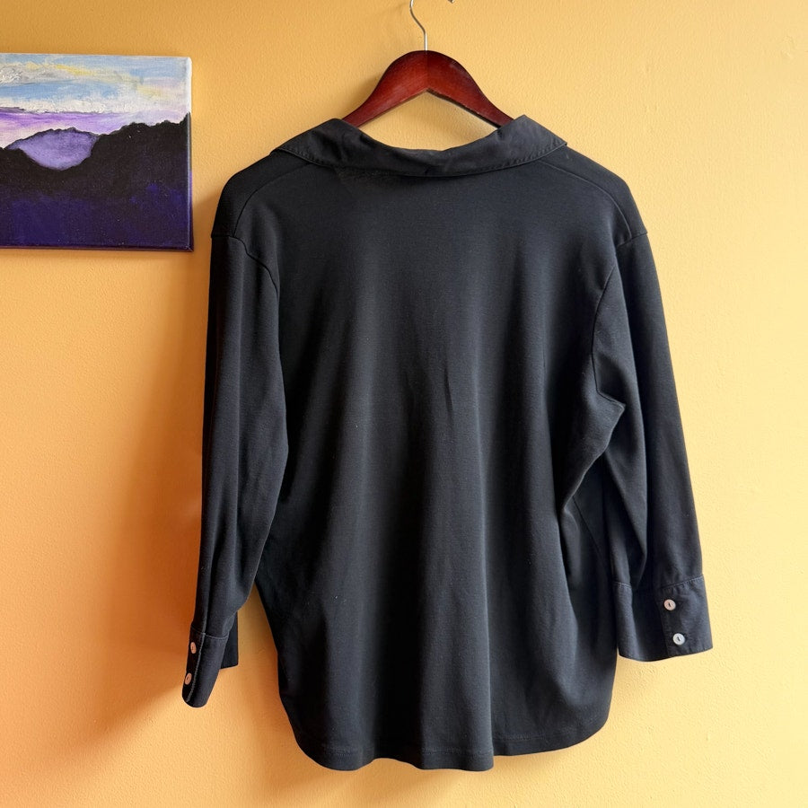 Jones New York Black Collared 3/4 Length Shirt Size 1X