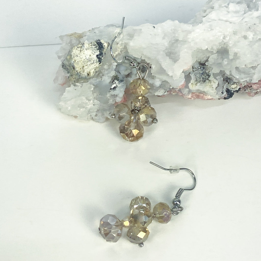 Vintage Glass Bead Cluster Dangly Earrings Champagne Beads