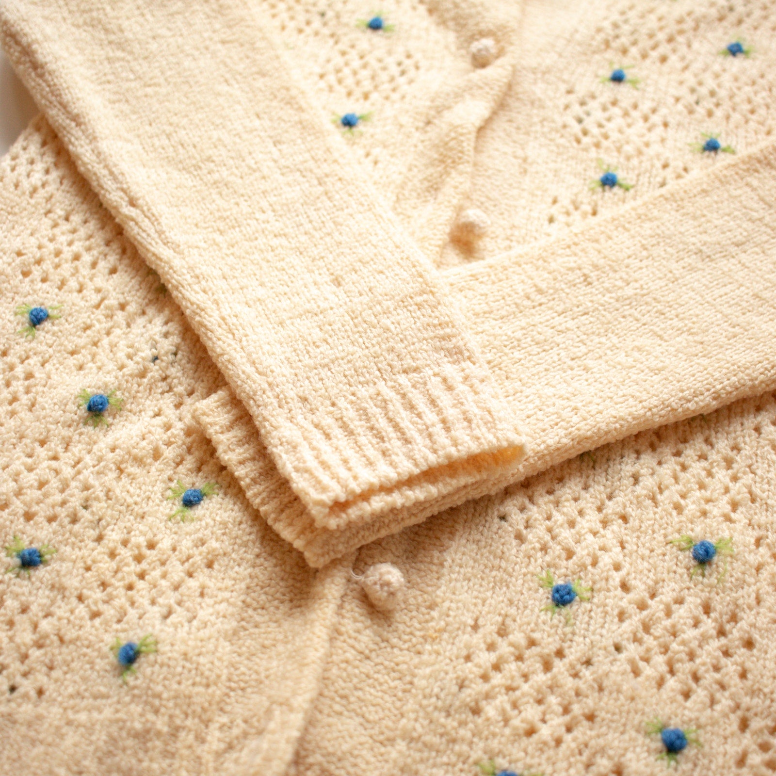 Vintage Butter Yellow Wool Blend Floral Cardigan Size Small