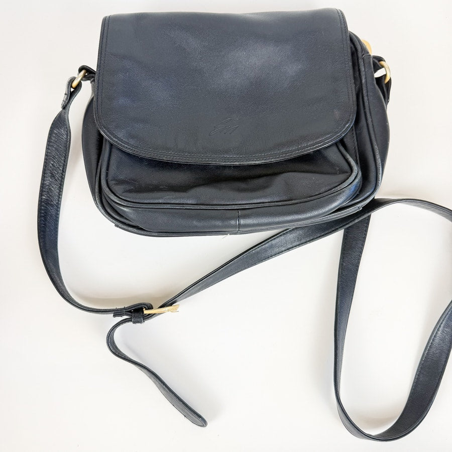 Navy Leather Crossbody Bag with Gold-Tone Hardware