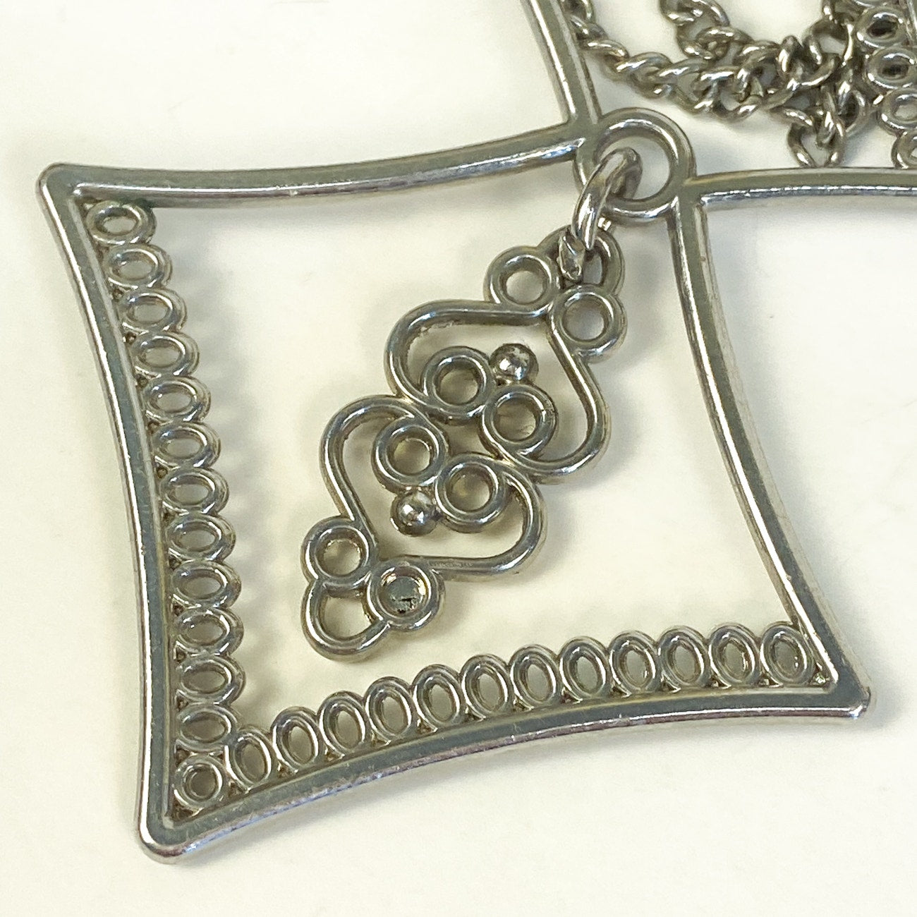 Silver Necklace Silver Tone Pendant Long Necklace