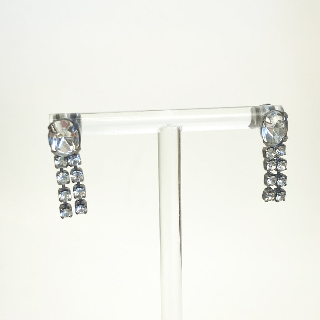 Silver Earrings Little Sparkly Rhinestone Dangly Earrings Silver Tone Vintage