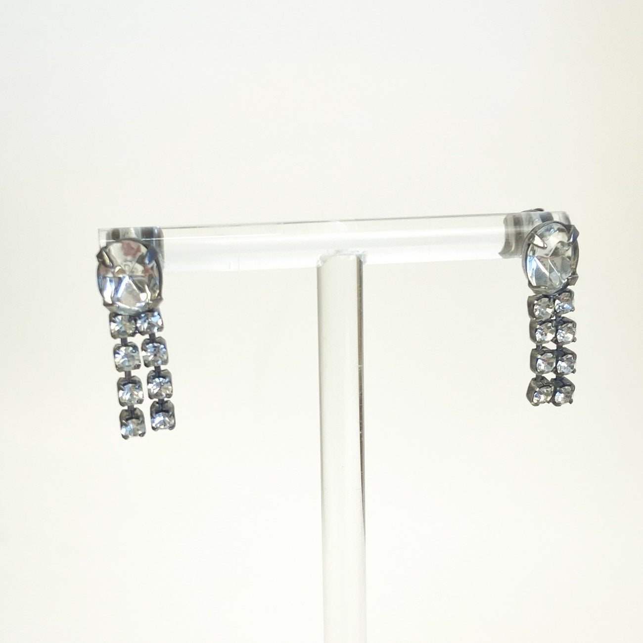 Silver Earrings Little Sparkly Rhinestone Dangly Earrings Silver Tone Vintage