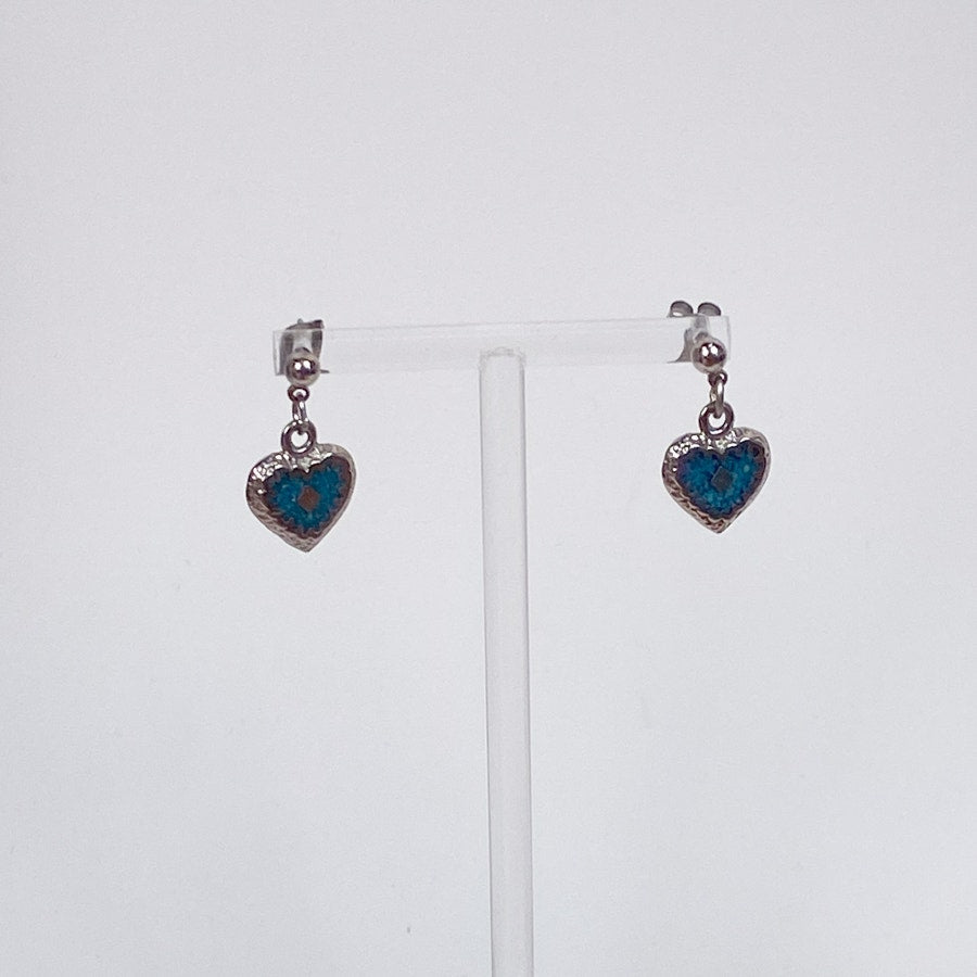 Silver and Turquoise Little Heart Earrings