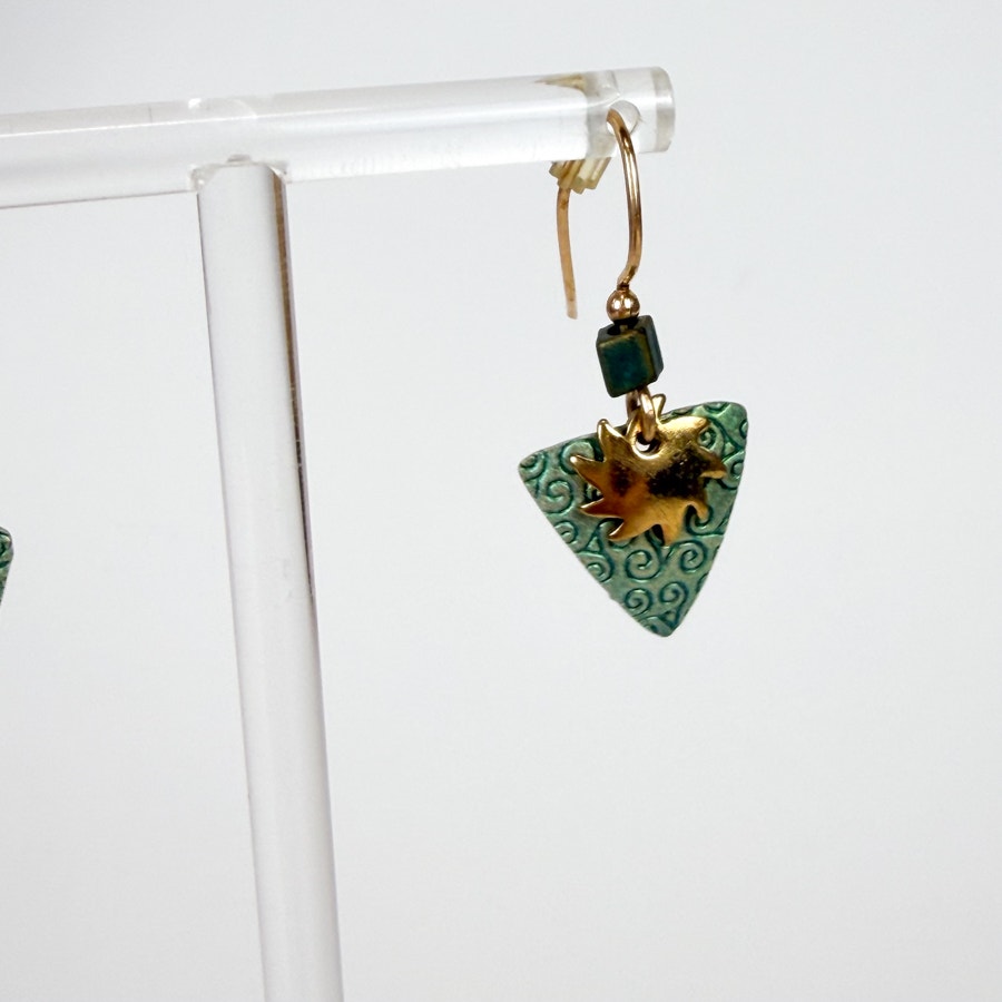 Green and Gold-Tone Celestial Earrings