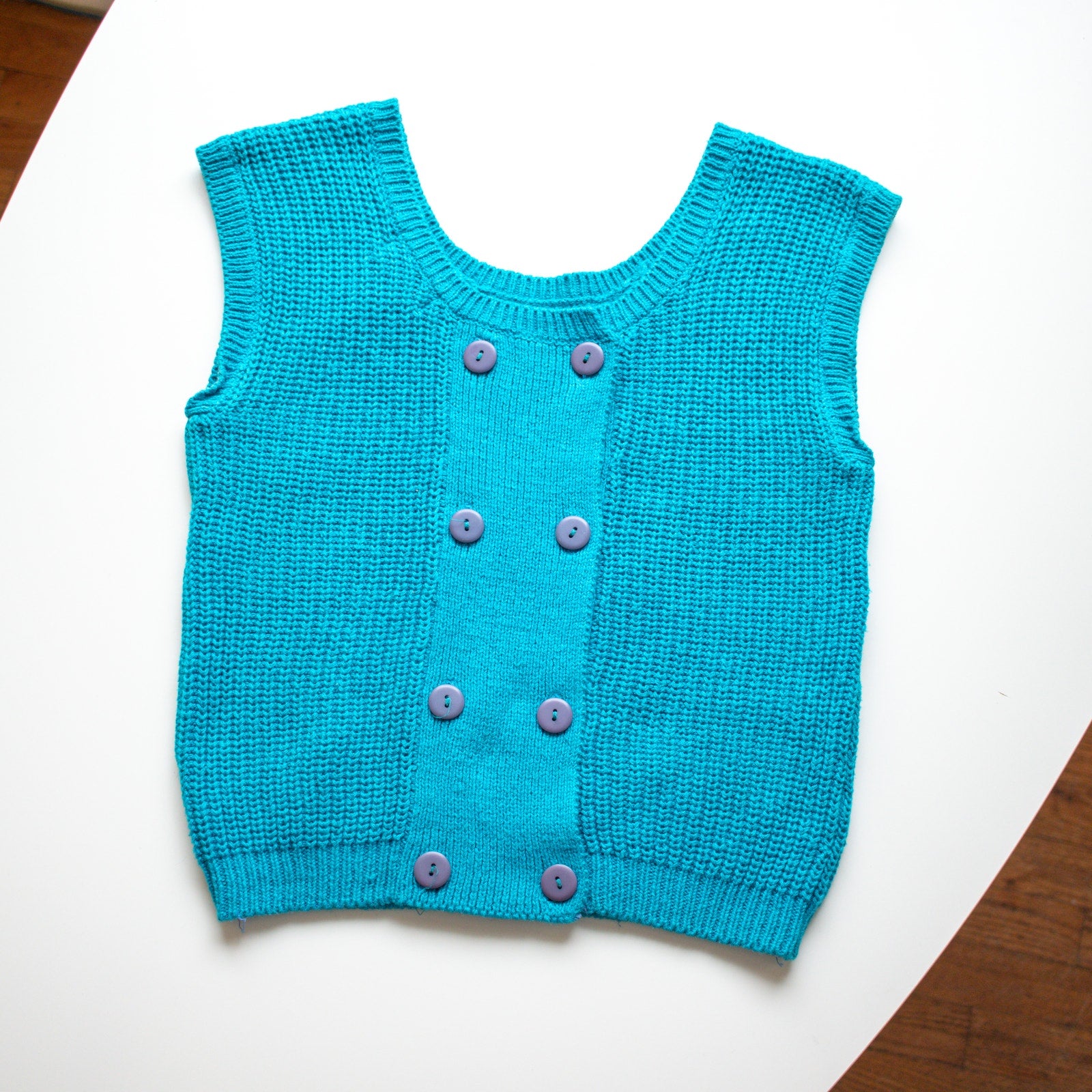 Vintage Teal Blue Reversible Cotton Sweater Vest Size Medium