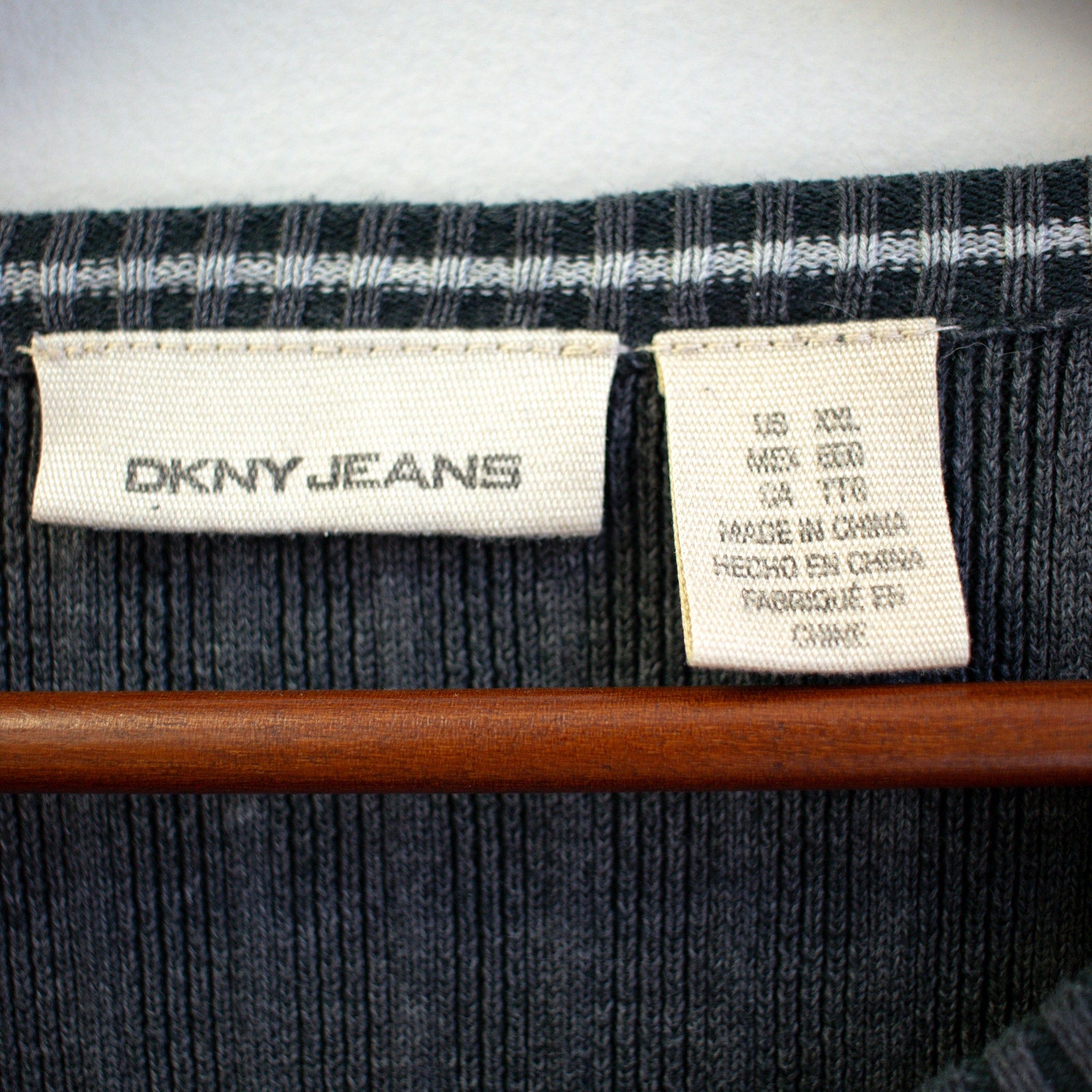 Vintage DKNY Jeans Charcoal Gray Ribbed Loose-Fit Sweater Size XXL
