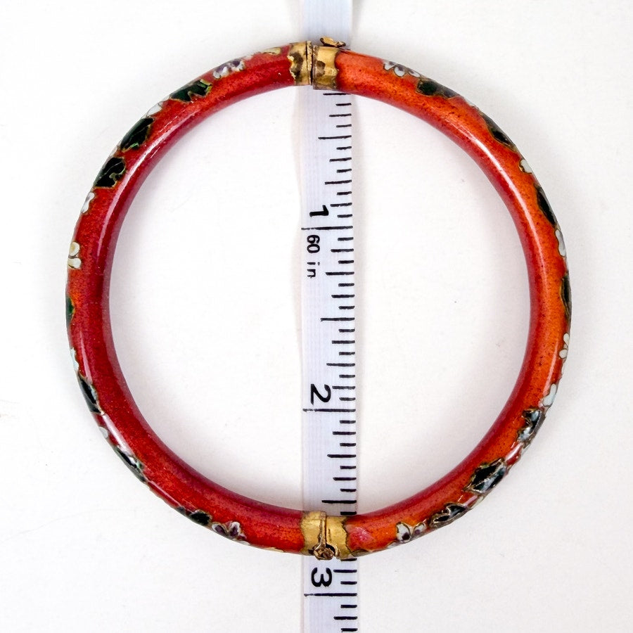Vintage Red Green/Gold/Blue/White Cloisonné Hinged Bangle Bracelet Floral