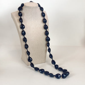 Hand Knotted Black Ribbon Tie Beaded Necklace