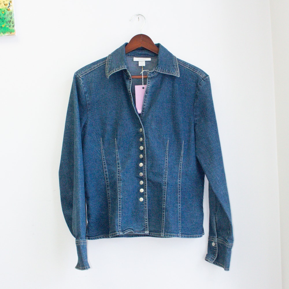 Denim Fitted Button Down Blouse Size Small