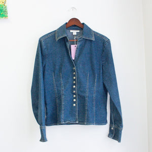 Denim Fitted Button Down Blouse Size Small
