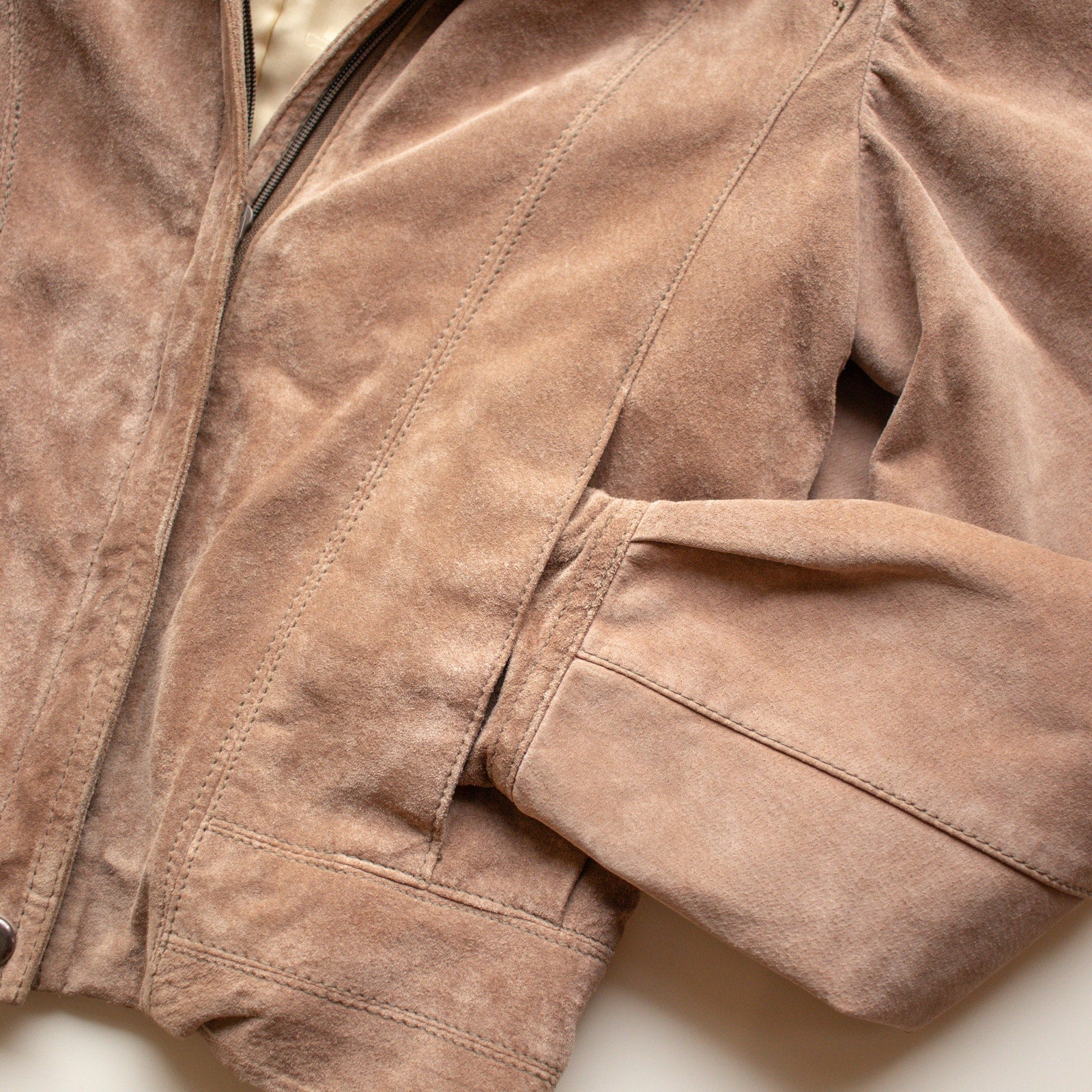 Vintage Suede Bomber Jacket Cropped Length Size XS