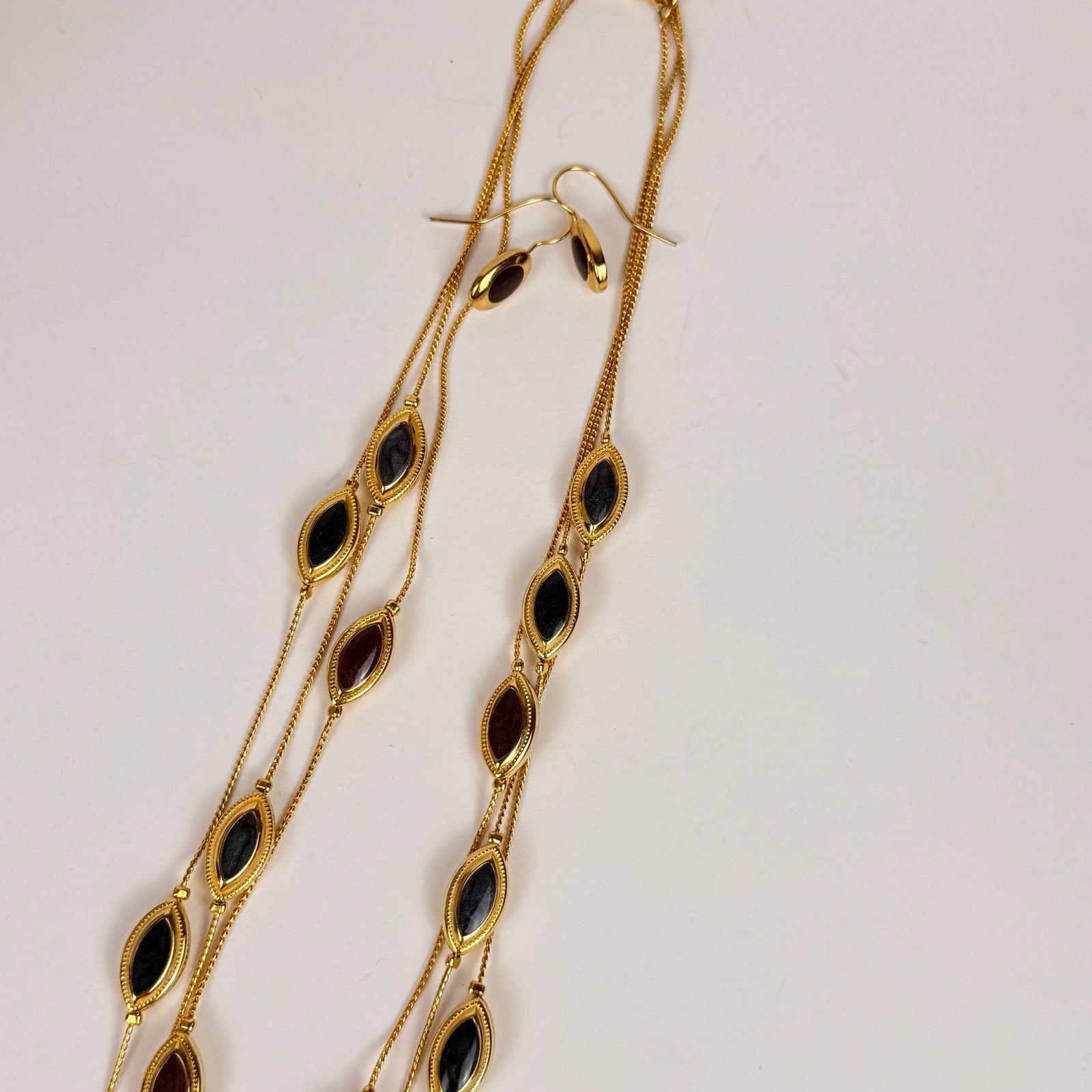 Gold Tone and Enamel Necklace & Earring Set
