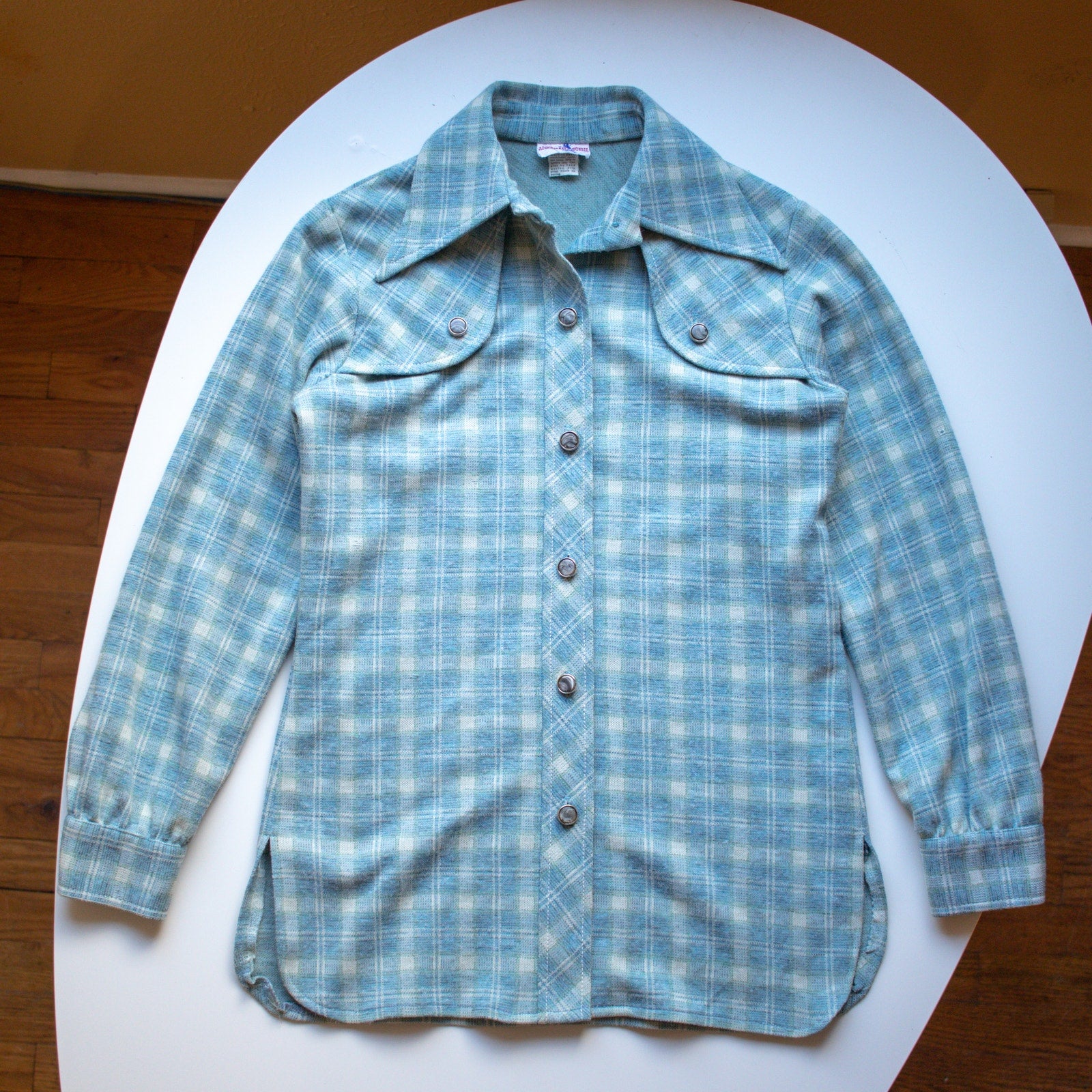 American Scene Blue Western Double Knit Flannel Size Small