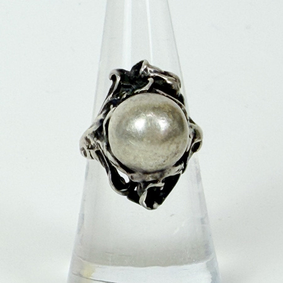 Guldsmed Jens Dams Peterson sterling silver Gothic art noveau orb floral ring Size 7.5