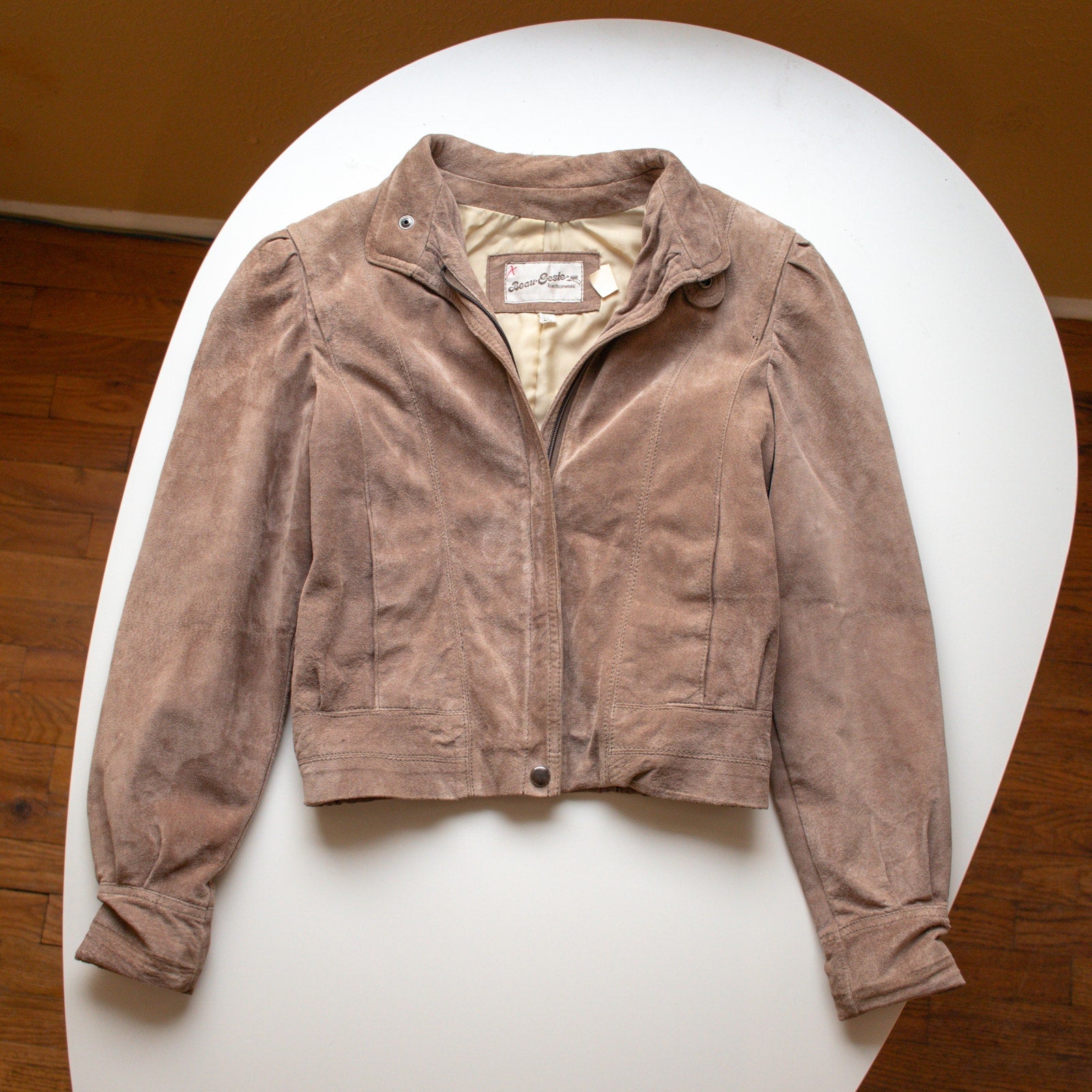 Vintage Suede Bomber Jacket Cropped Length Size XS