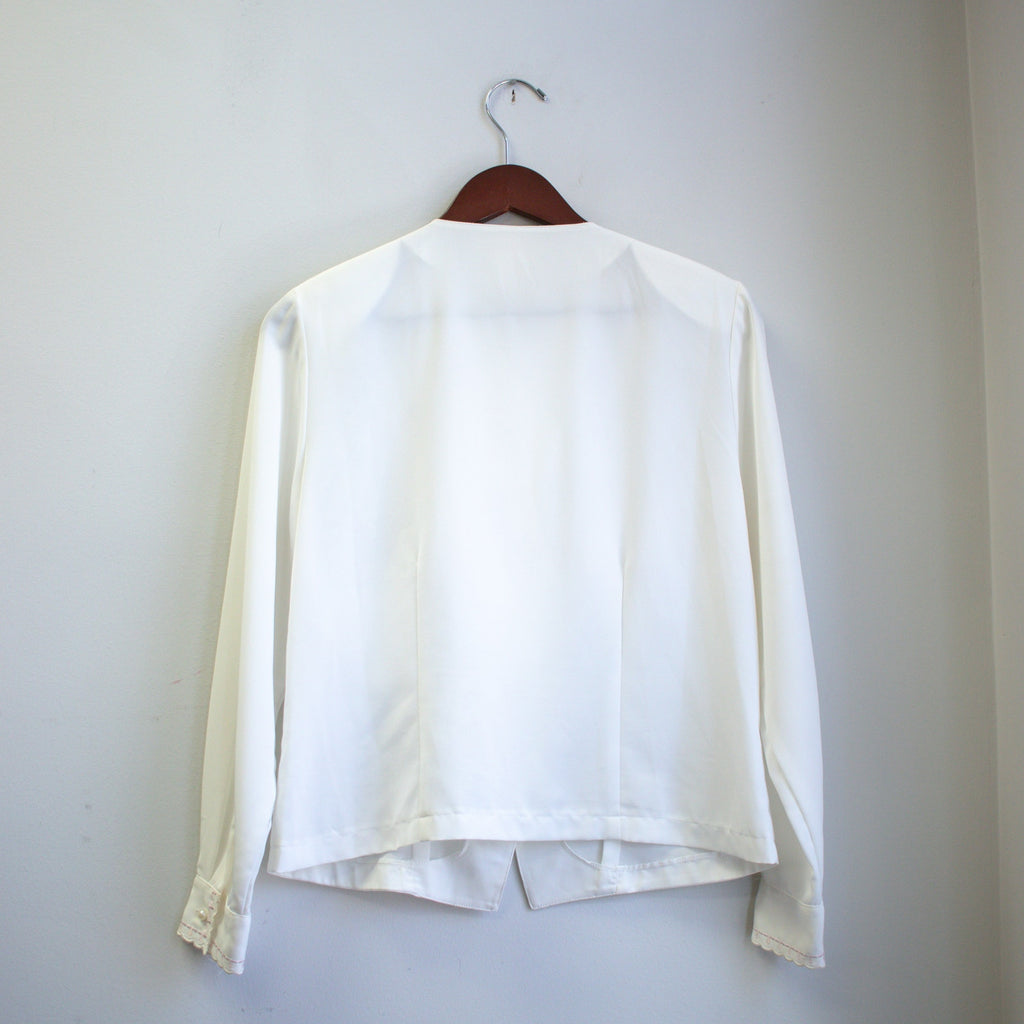 Vintage Christie & Jill Floral Embroidered Silky Button-up Blouse Size 10