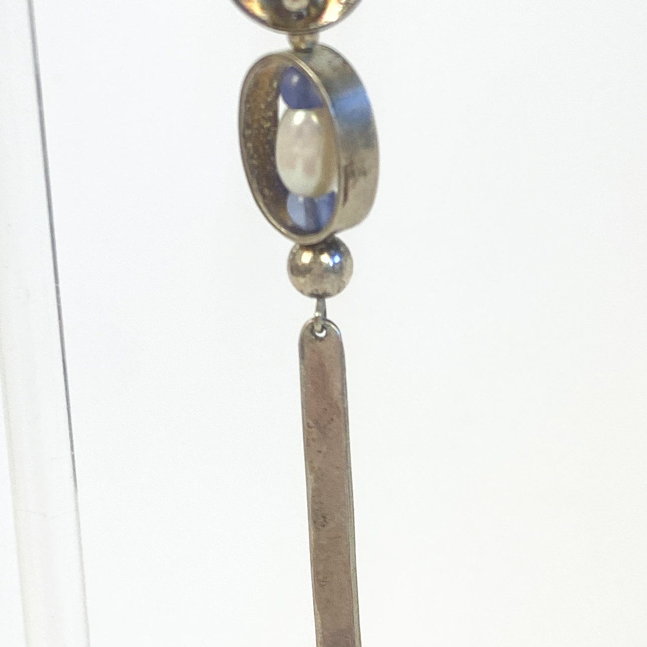 Sterling Silver Drop Earrings Long Blue and Pearl Beads