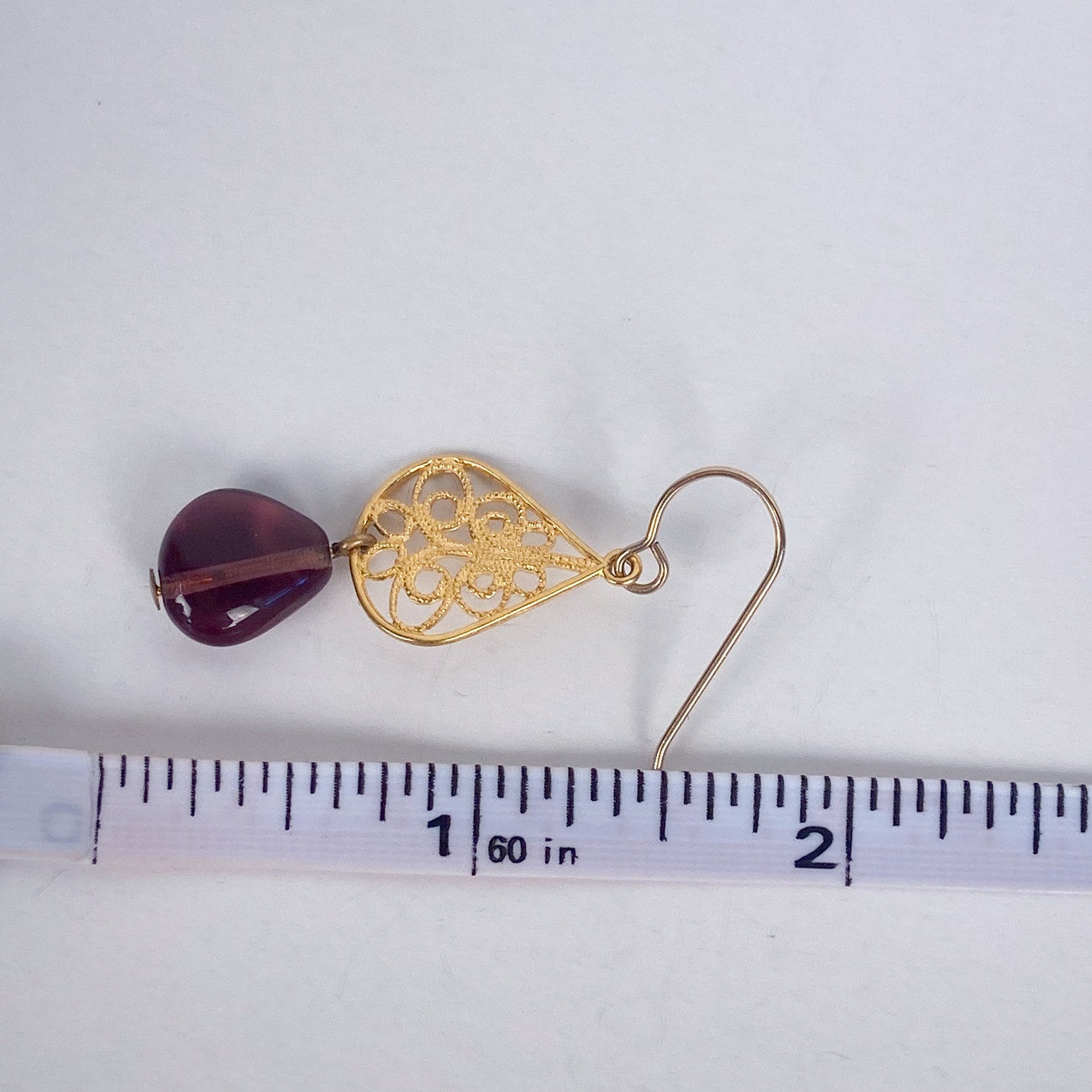 Gold Tone and Purple Bead Drop Earrings