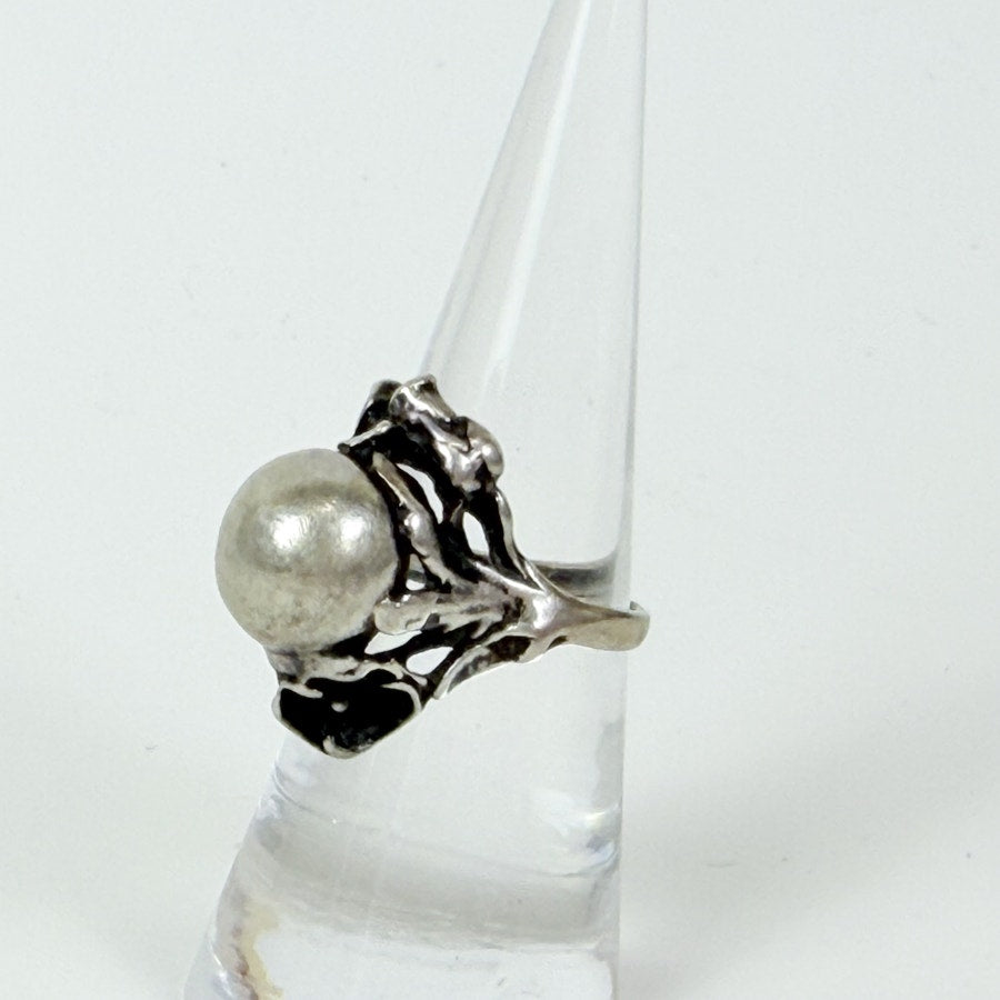 Guldsmed Jens Dams Peterson sterling silver Gothic art noveau orb floral ring Size 7.5