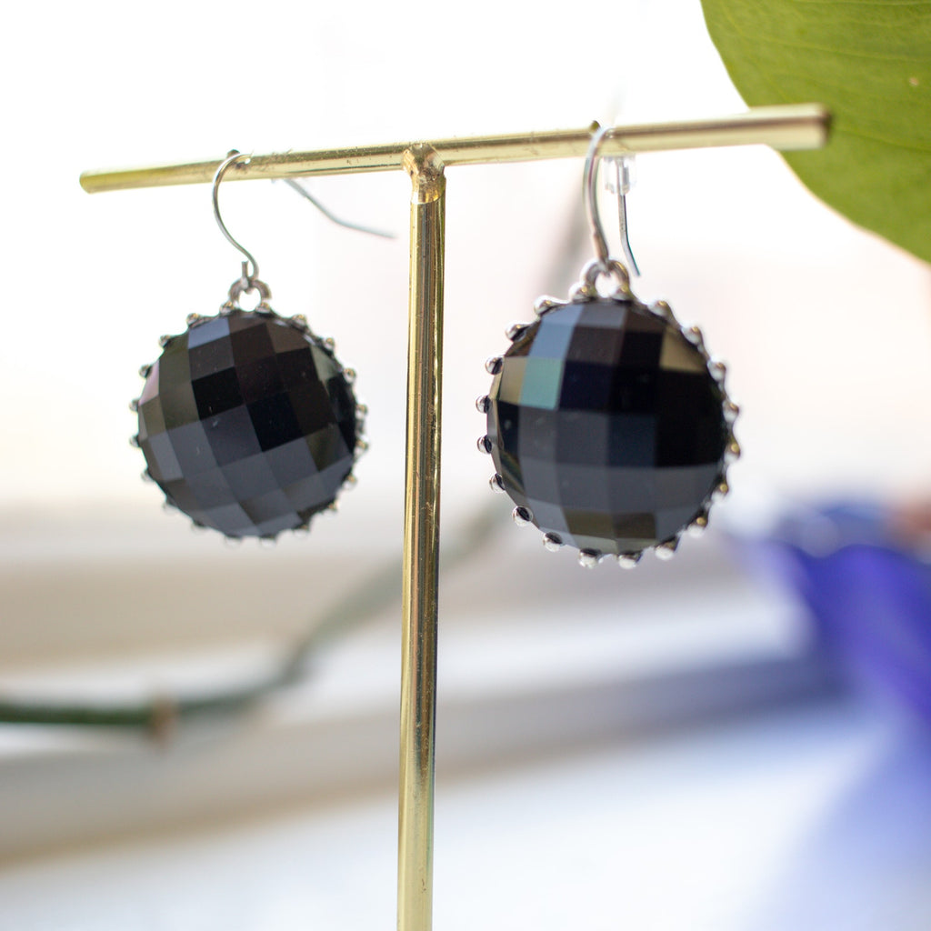 Black Faceted Dangly Earrings