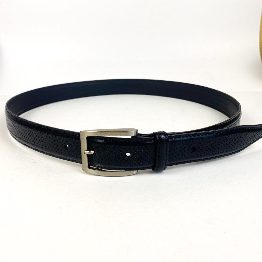 Genuine Leather Black and Silver Perforated Leather Belt Bachrach Size 36