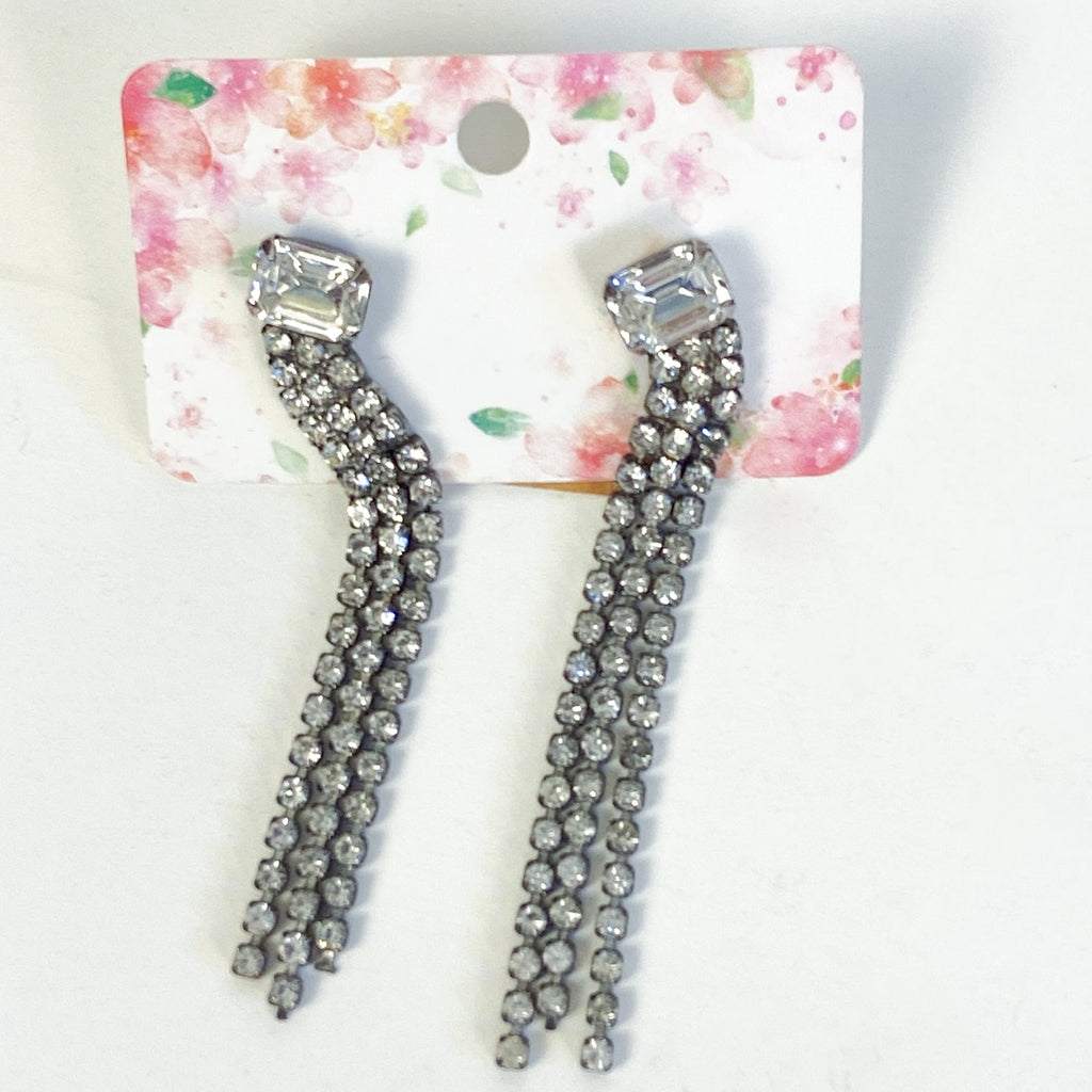 Silver Earrings Dangly Rhinestone Earrings Vintage 60s Sparkly