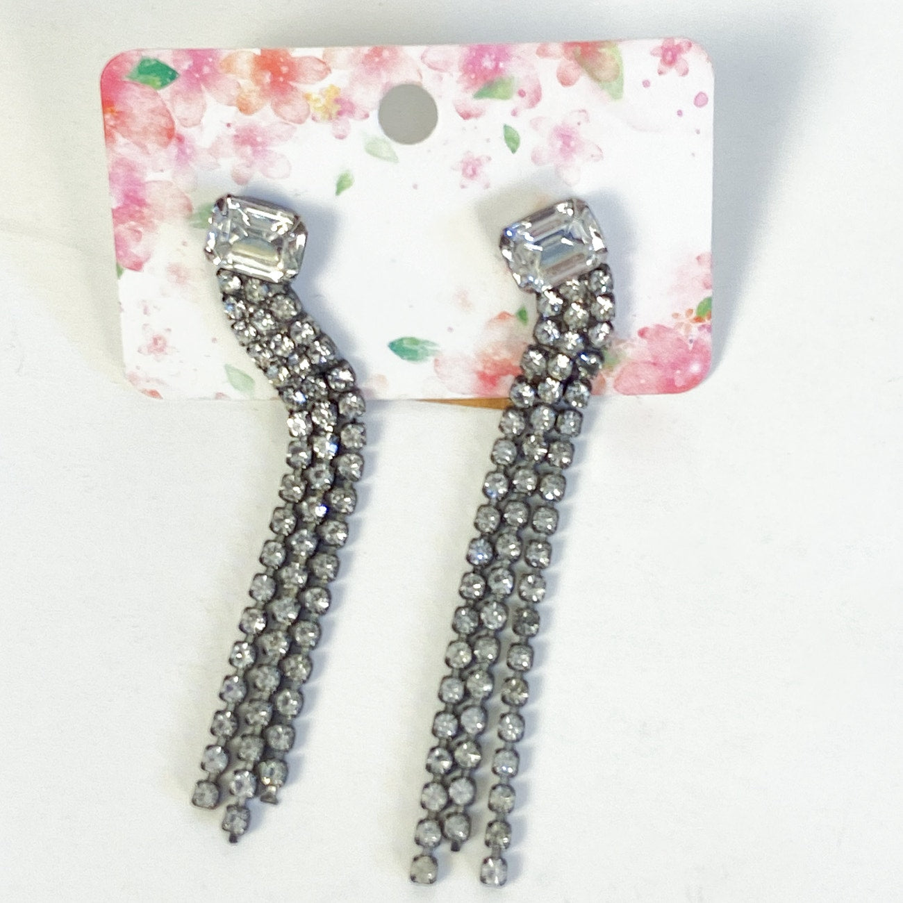 Silver Earrings Dangly Rhinestone Earrings Vintage 60s Sparkly