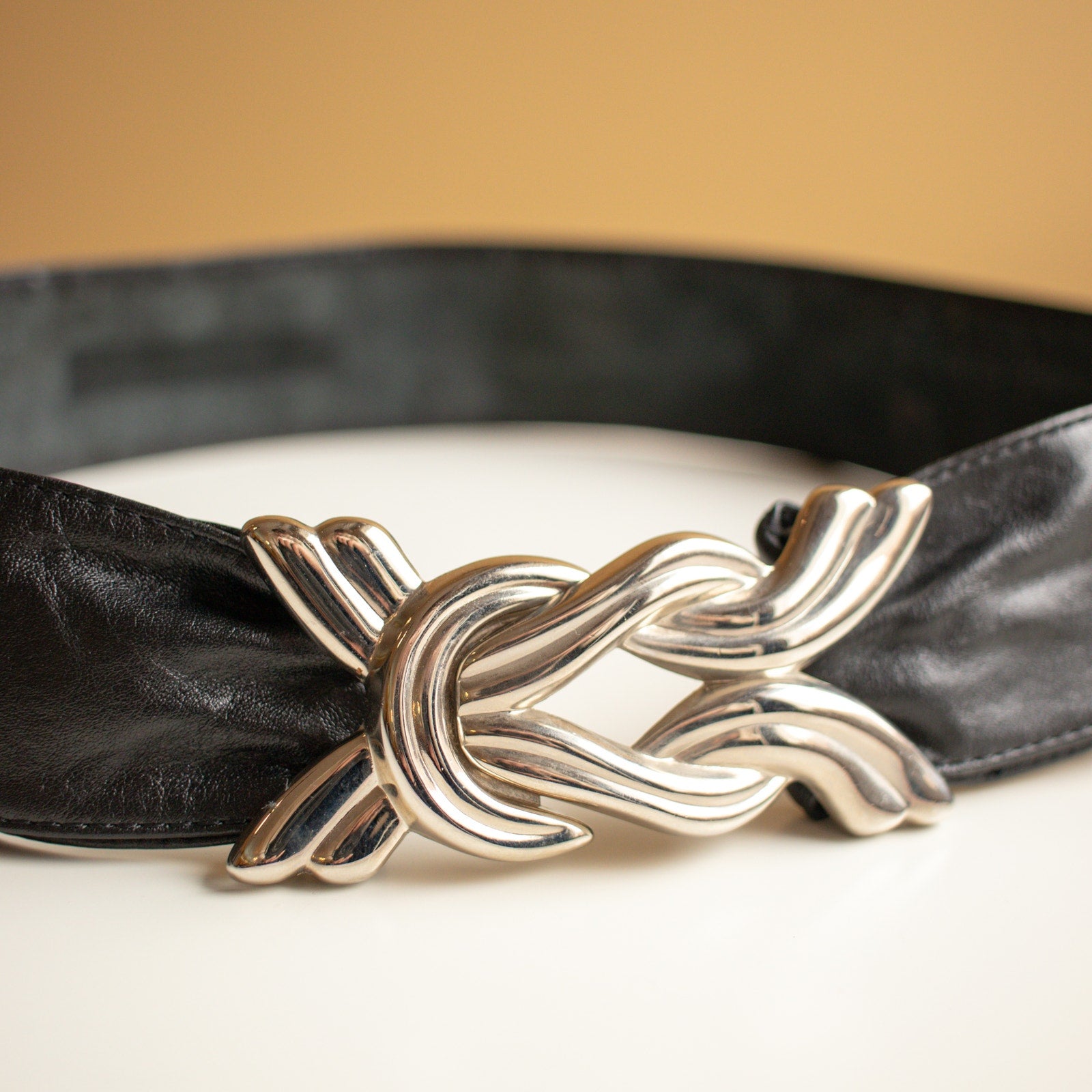 80s Vintage Black Genuine Leather Waist Belt