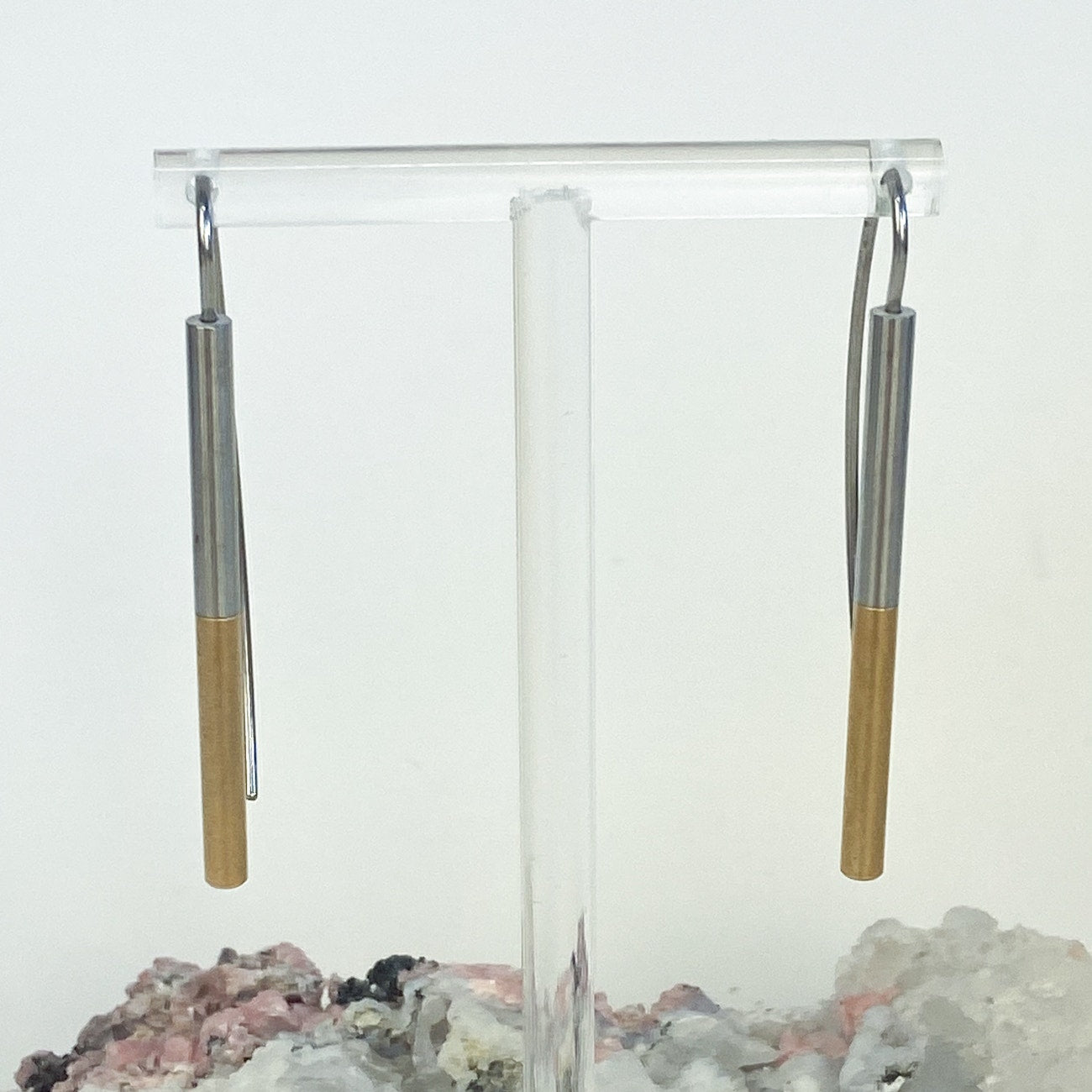 Silver and Gold Tone Bar Earrings Modern Minimalist