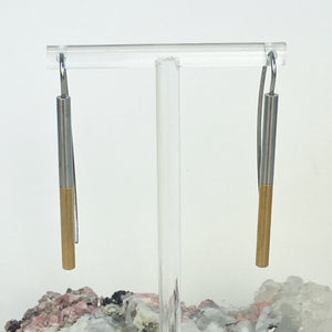 Silver and Gold Tone Bar Earrings Modern Minimalist