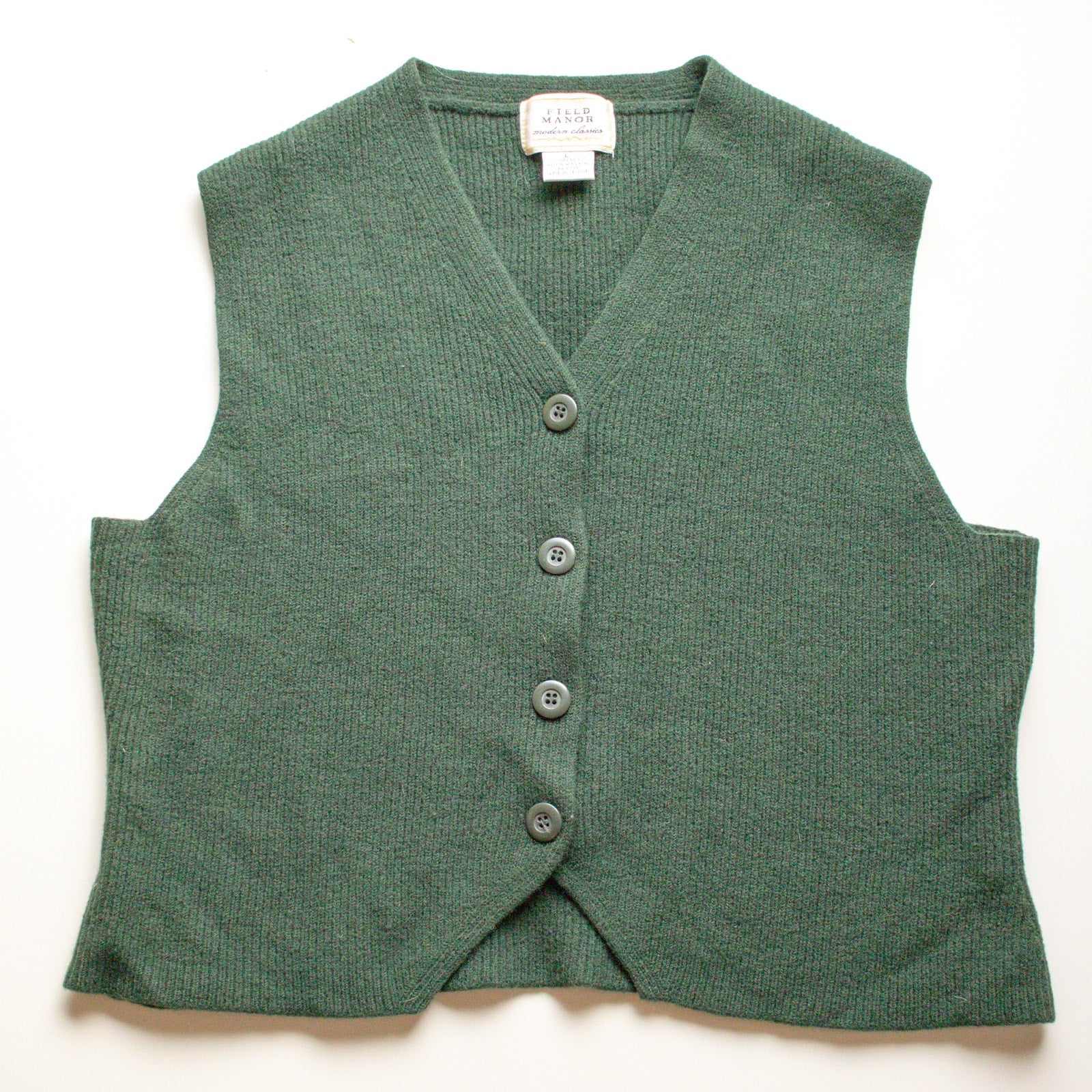 Vintage Field Manor Ribbed Forest Green Wool Sweater Vest Size Large
