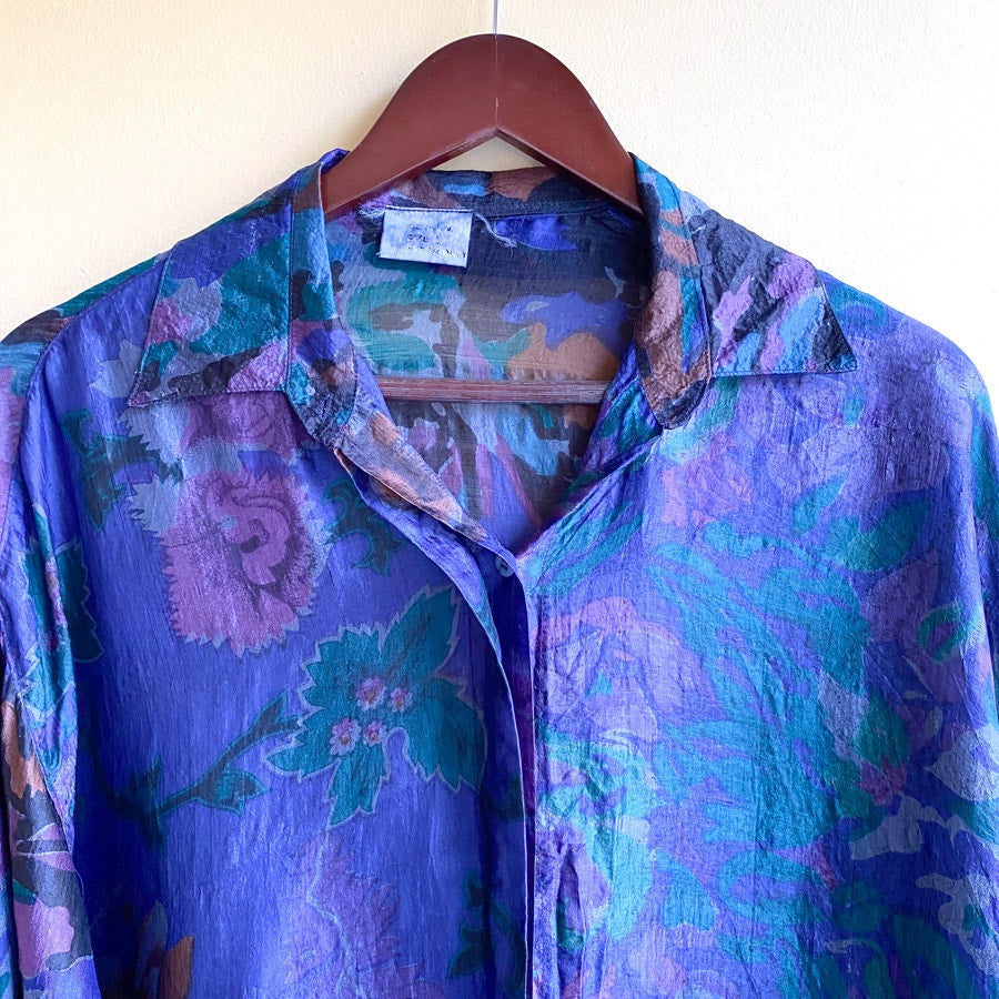 Vintage Silk Blousey Top Patterned 80s 90s