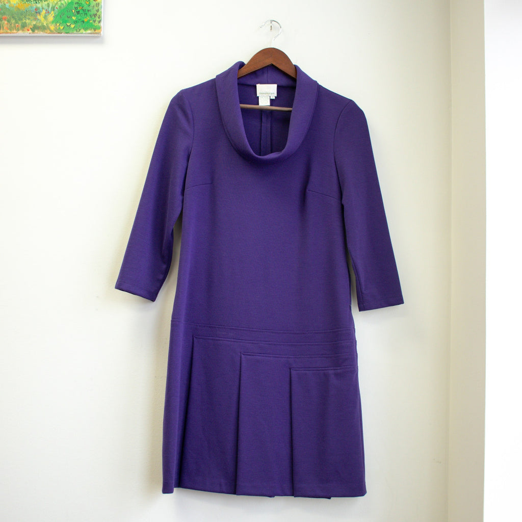 Donna Morgan Purple Cowl Neck Drop Waist Dress Size 6