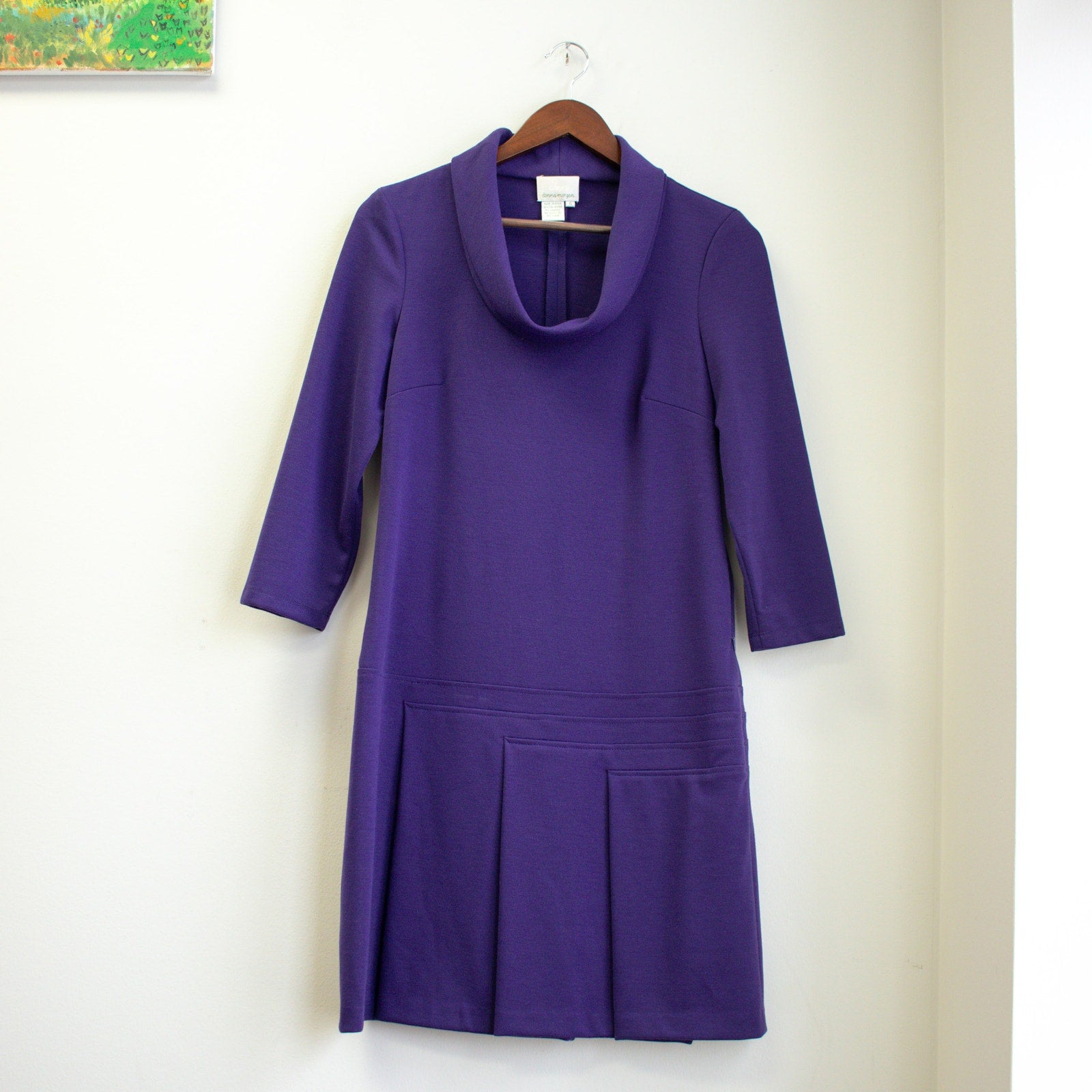 Donna Morgan Purple Cowl Neck Drop Waist Dress Size 6