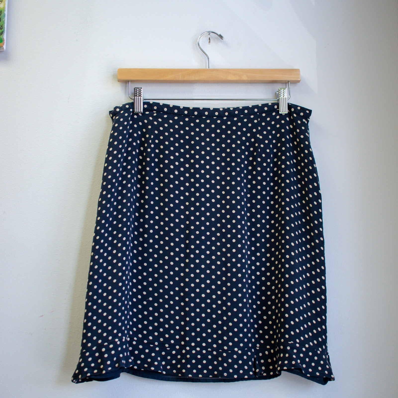 Vintage Silk Mini Skirt White Polka Dot Navy Skirt