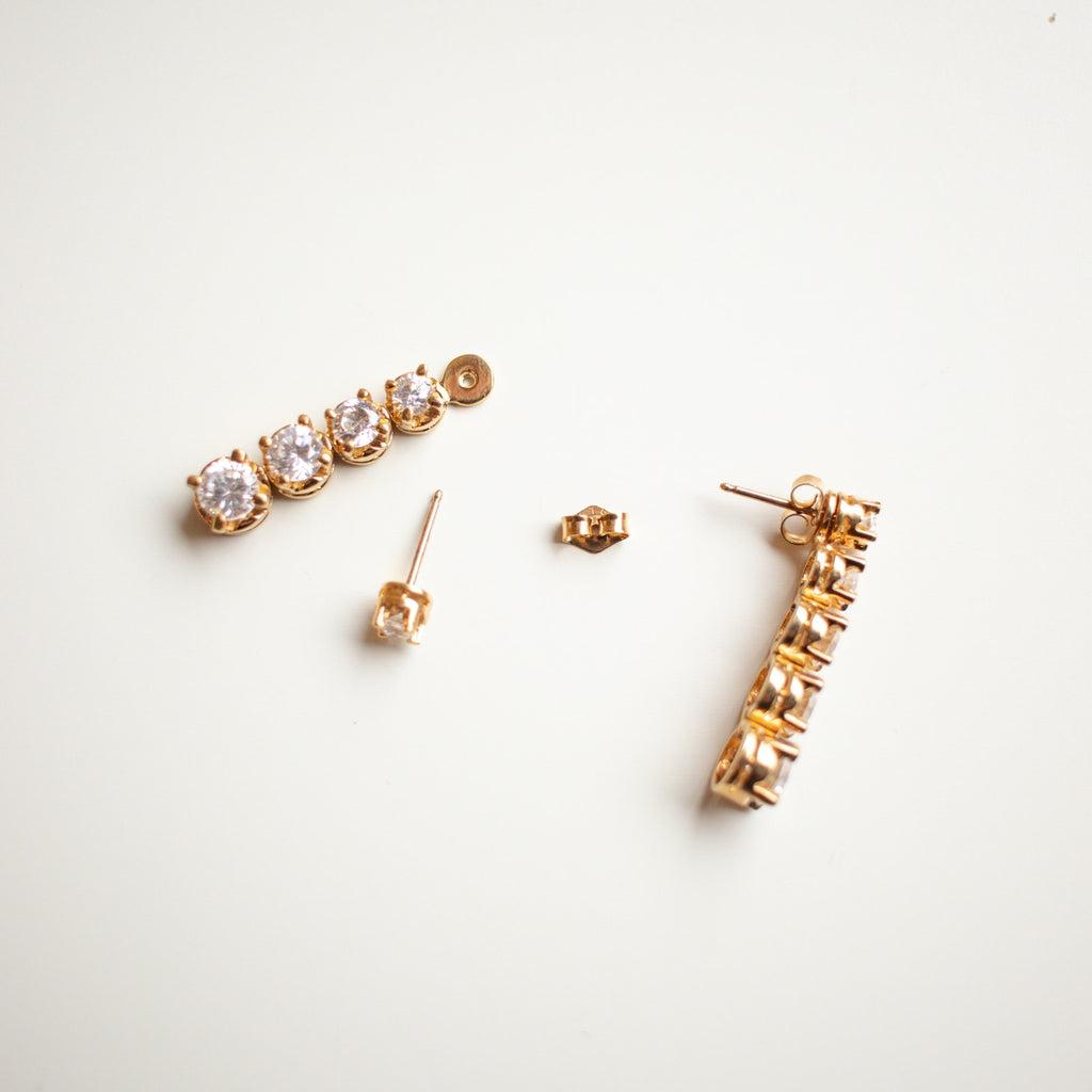 White and Gold 5 Gem Drop Earring Stud Combo