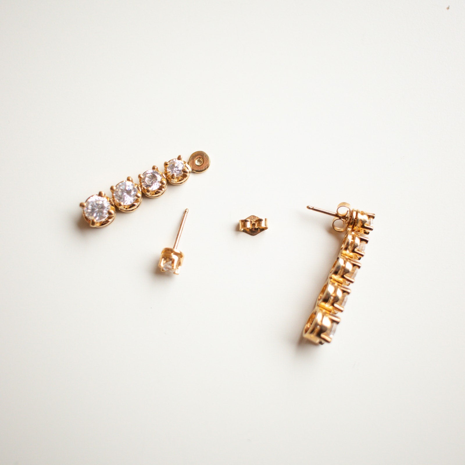 White and Gold 5 Gem Drop Earring Stud Combo