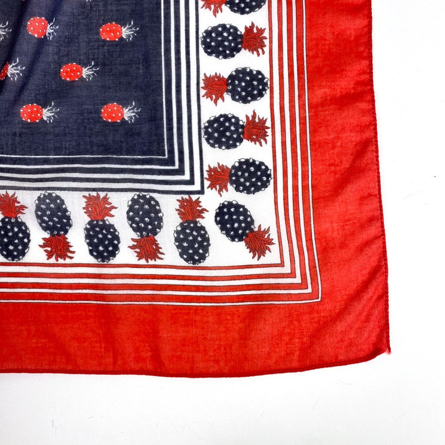 Leonardi Vintage Pineapple Print Red White & Blue Square Scarf