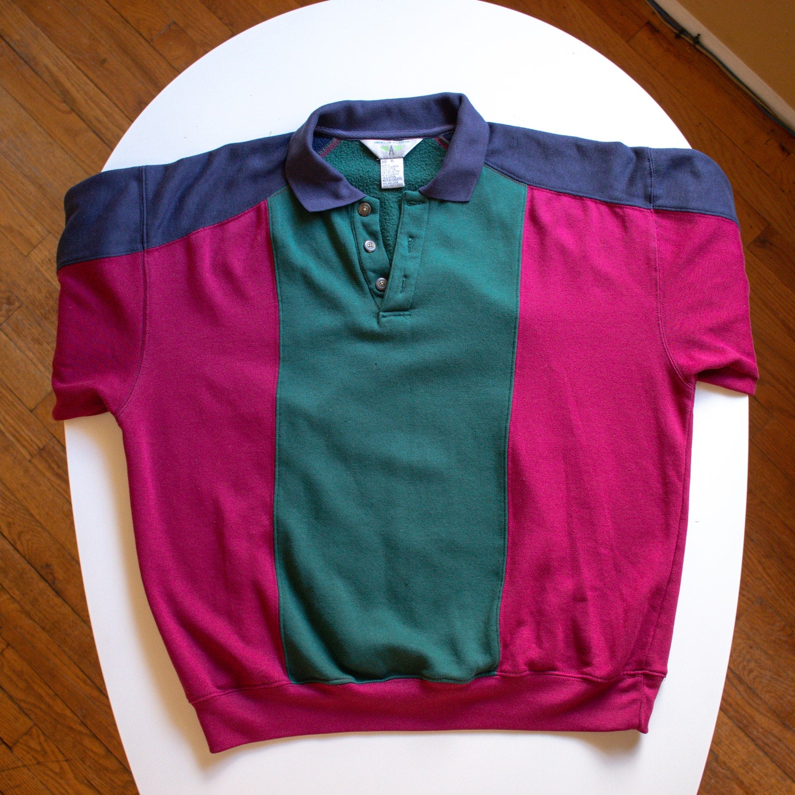 Vintage American Weekend Retro Color Block Collared Sweater Size XL