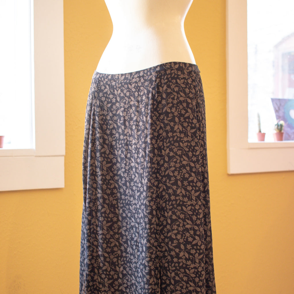 J. Jill Black and Brown Floral Print Fully Lined Maxi Skirt Size Small
