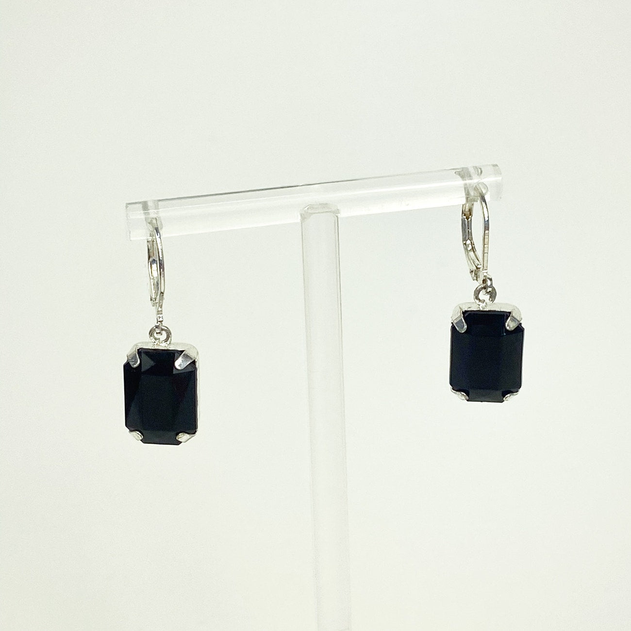Black Dangly Earrings Retro Faceted Silvery Earrings