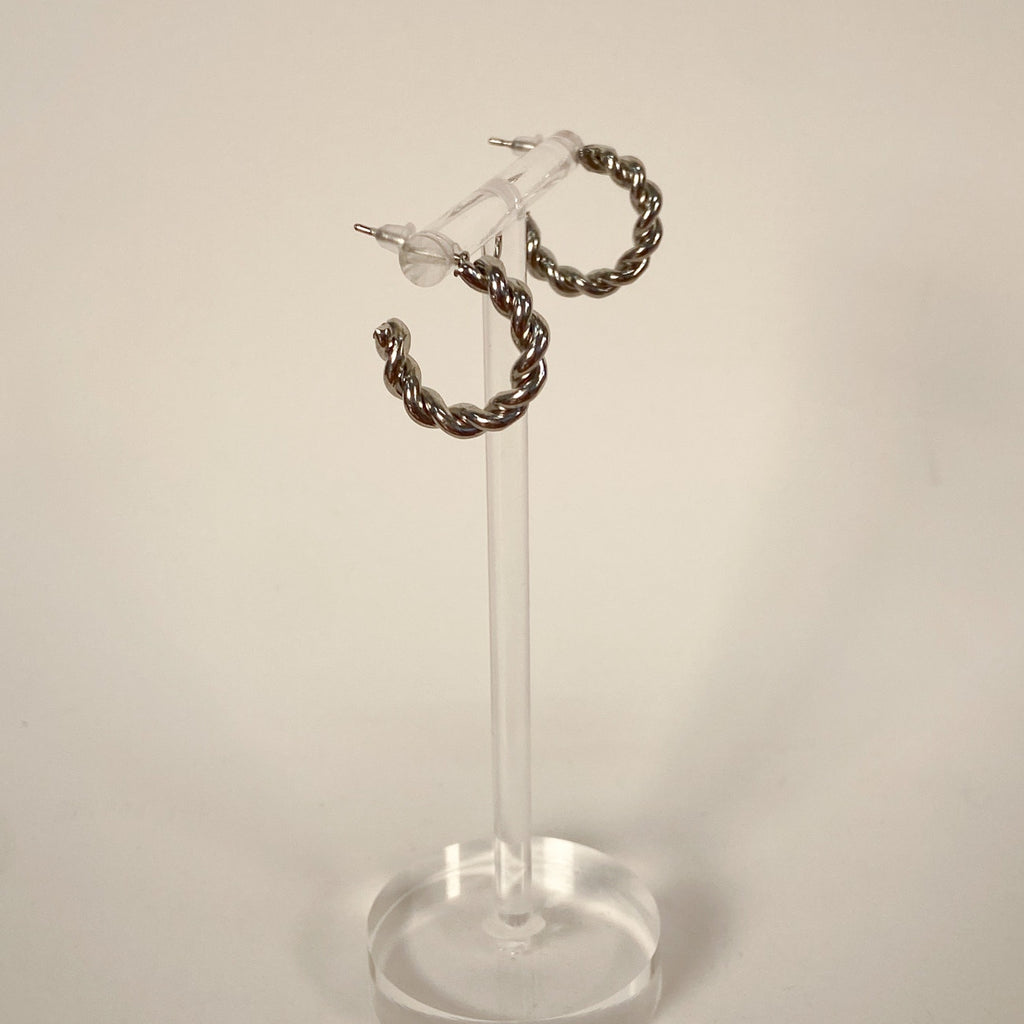 Vintage Silver Twist Small Hoops