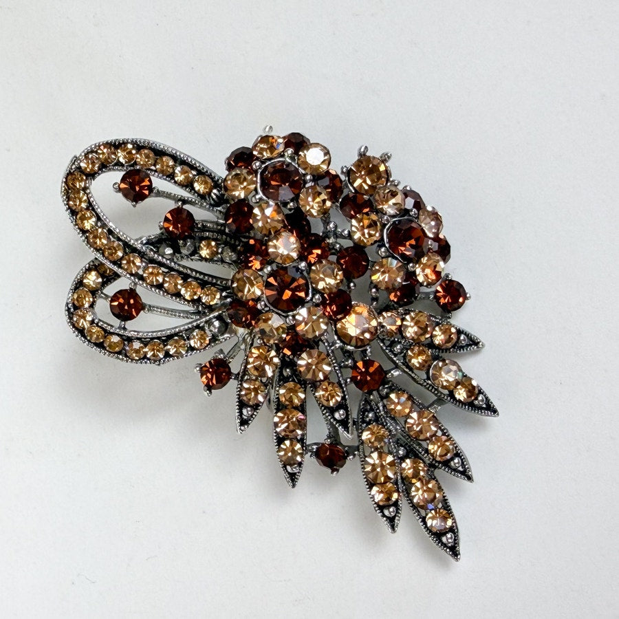 Brown & Champagne Rhinestone Brooch