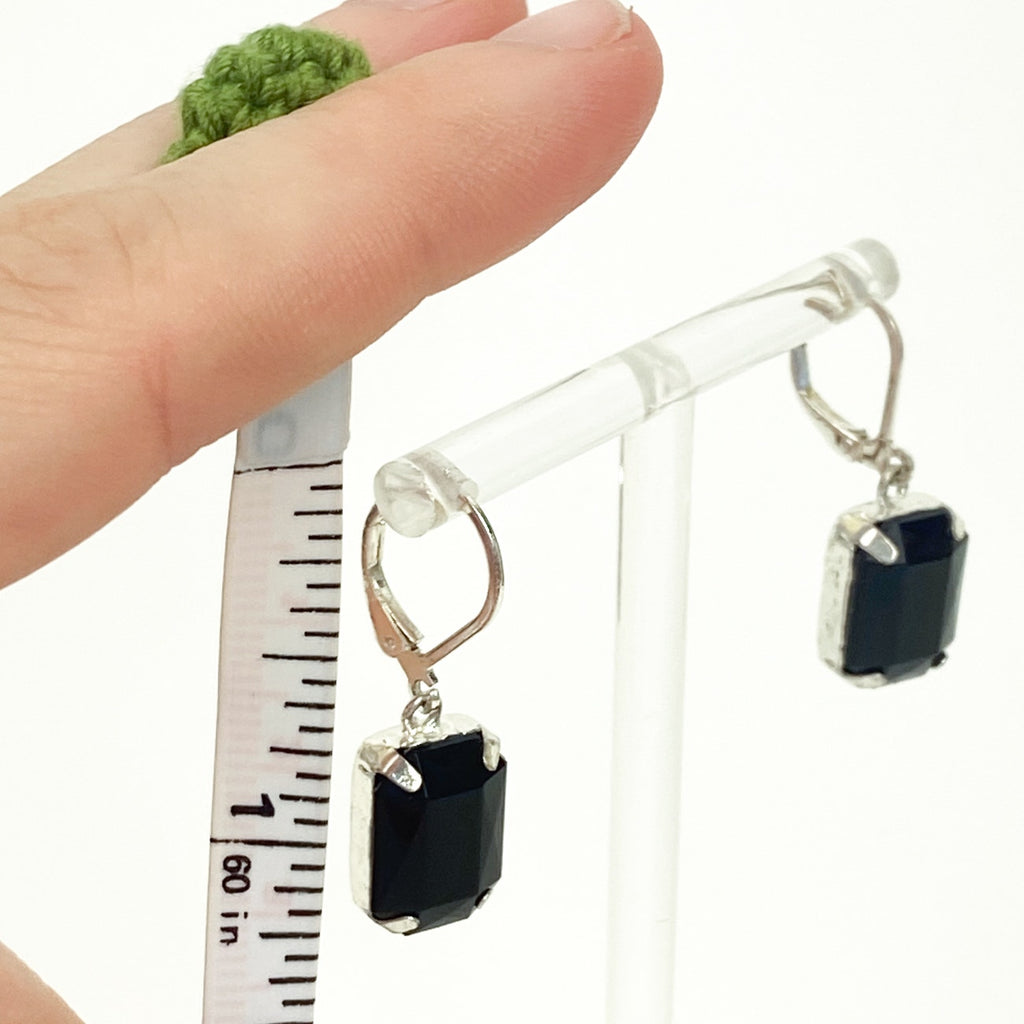 Black Dangly Earrings Retro Faceted Silvery Earrings