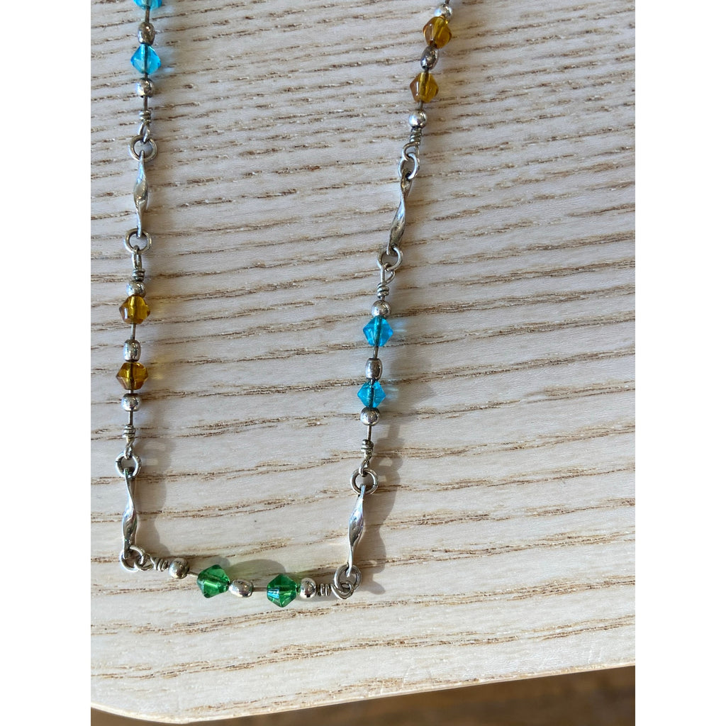 Adjustable Silver Necklace Colorful Beaded