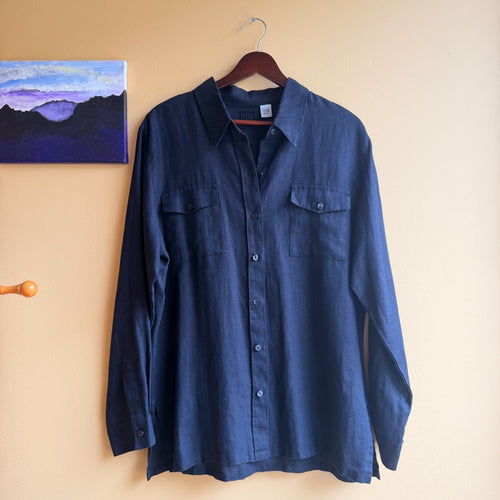100% Linen Black Button Down