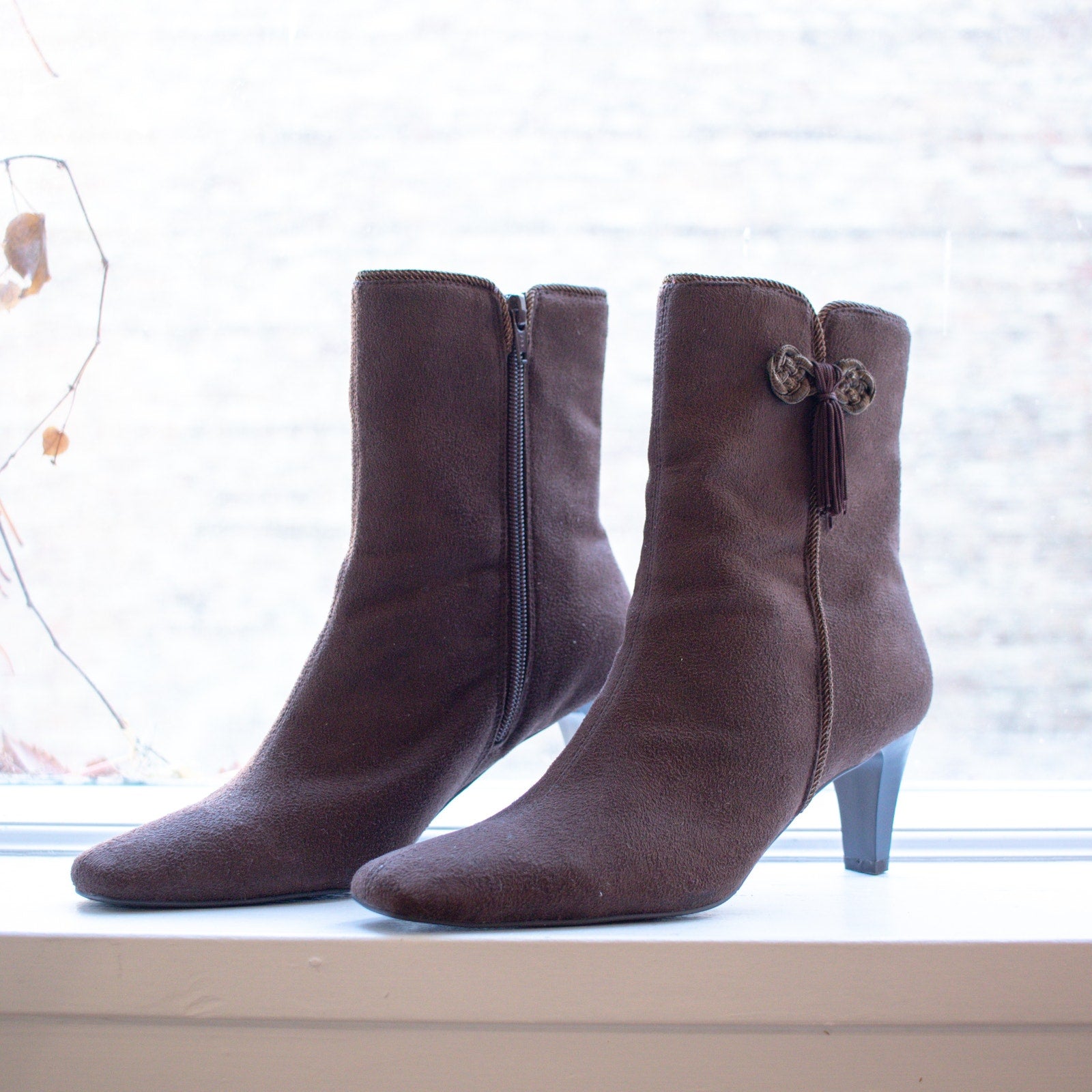 Studio Works Bohemian Brown Heeled Ankle Boots Size 9