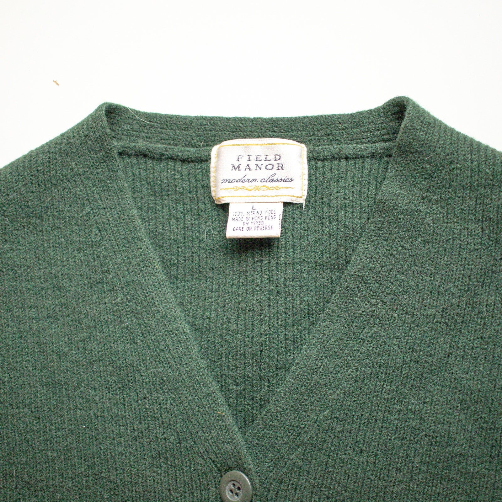 Vintage Field Manor Ribbed Forest Green Wool Sweater Vest Size Large