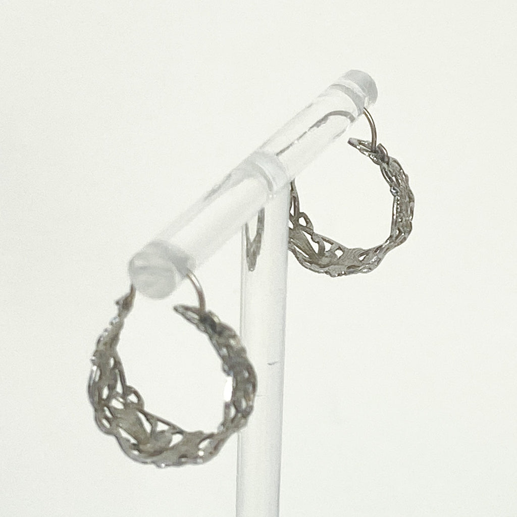 Silver Filigree Lace Hoop Earrings Vintage